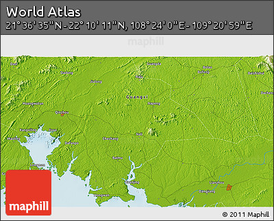 Physical 3D Map of the Area around 21° 53' 23" N, 108° 52' 30" E