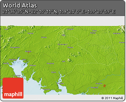 Physical 3D Map of the Area around 21° 53' 23" N, 108° 52' 30" E
