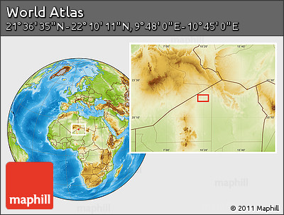 Physical Location Map of the Area around 21° 53' 23" N, 10° 16' 30" E