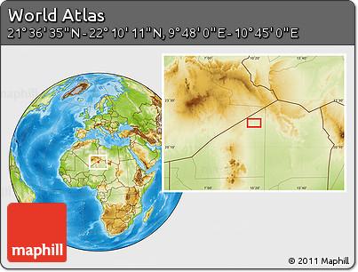 Physical Location Map of the Area around 21° 53' 23" N, 10° 16' 30" E