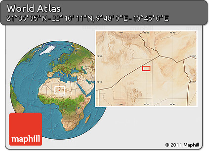 Satellite Location Map of the Area around 21° 53' 23" N, 10° 16' 30" E