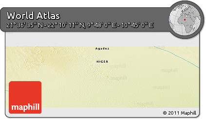 Physical Panoramic Map of the Area around 21° 53' 23" N, 10° 16' 30" E