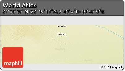 Physical Panoramic Map of the Area around 21° 53' 23" N, 10° 16' 30" E