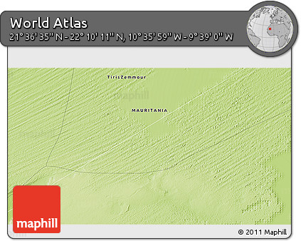Physical 3D Map of the Area around 21° 53' 23" N, 10° 7' 30" W