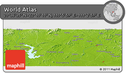Physical Panoramic Map of the Area around 21° 53' 23" N, 110° 34' 29" E