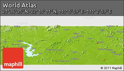Physical Panoramic Map of the Area around 21° 53' 23" N, 110° 34' 29" E