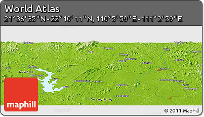 Physical Panoramic Map of the Area around 21° 53' 23" N, 110° 34' 29" E