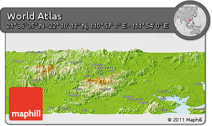 Physical Panoramic Map of the Area around 21° 53' 23" N, 111° 25' 30" E