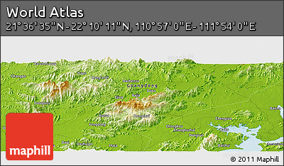 Physical Panoramic Map of the Area around 21° 53' 23" N, 111° 25' 30" E