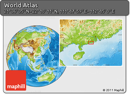 Physical Location Map of the Area around 21° 53' 23" N, 112° 16' 30" E
