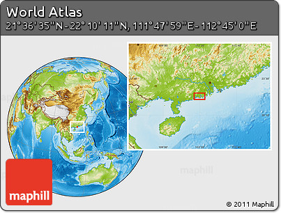 Physical Location Map of the Area around 21° 53' 23" N, 112° 16' 30" E