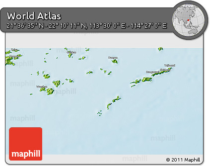 Physical 3D Map of the Area around 21° 53' 23" N, 113° 58' 29" E