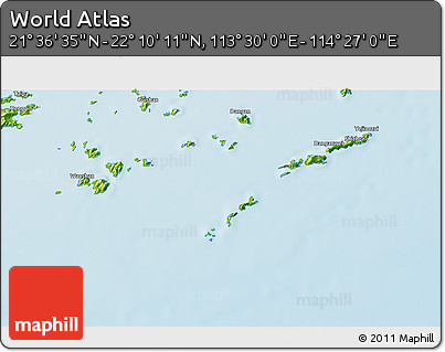 Physical 3D Map of the Area around 21° 53' 23" N, 113° 58' 29" E