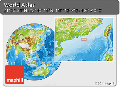 Physical Location Map of the Area around 21° 53' 23" N, 115° 40' 30" E