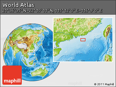 Physical Location Map of the Area around 21° 53' 23" N, 115° 40' 30" E