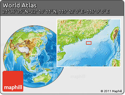 Physical Location Map of the Area around 21° 53' 23" N, 115° 40' 30" E