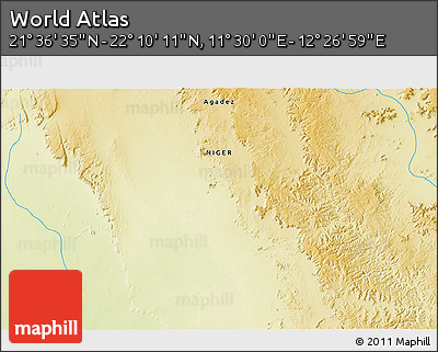 Physical 3D Map of the Area around 21° 53' 23" N, 11° 58' 29" E