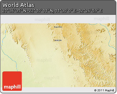 Physical 3D Map of the Area around 21° 53' 23" N, 11° 58' 29" E