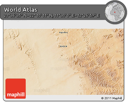 Satellite 3D Map of the Area around 21° 53' 23" N, 11° 58' 29" E