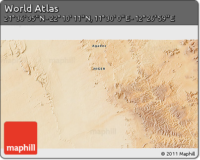 Satellite 3D Map of the Area around 21° 53' 23" N, 11° 58' 29" E