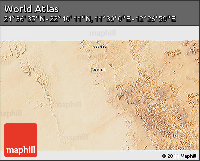 Satellite 3D Map of the Area around 21° 53' 23" N, 11° 58' 29" E