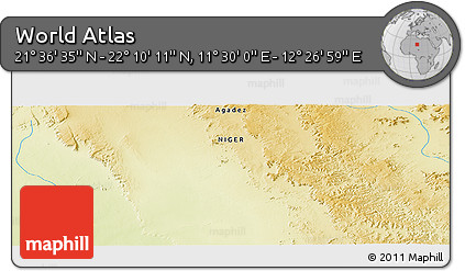 Physical Panoramic Map of the Area around 21° 53' 23" N, 11° 58' 29" E