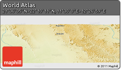 Physical Panoramic Map of the Area around 21° 53' 23" N, 11° 58' 29" E