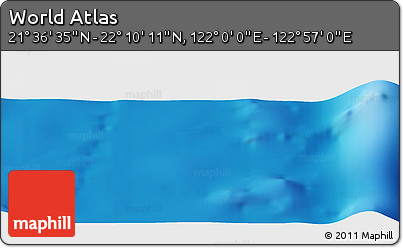 Physical Panoramic Map of the Area around 21° 53' 23" N, 122° 28' 29" E