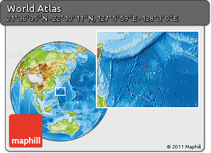 Physical Location Map of the Area around 21° 53' 23" N, 127° 34' 30" E