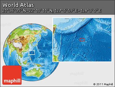 Physical Location Map of the Area around 21° 53' 23" N, 127° 34' 30" E