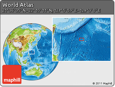 Physical Location Map of the Area around 21° 53' 23" N, 127° 34' 30" E
