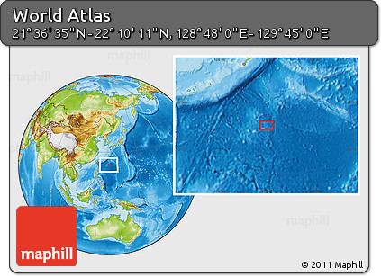 Physical Location Map of the Area around 21° 53' 23" N, 129° 16' 30" E