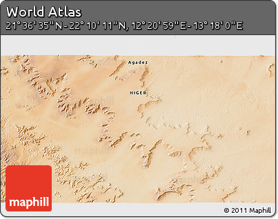 Satellite 3D Map of the Area around 21° 53' 23" N, 12° 49' 29" E