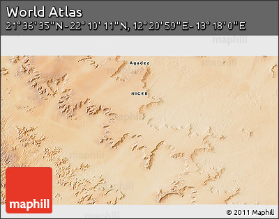 Satellite 3D Map of the Area around 21° 53' 23" N, 12° 49' 29" E