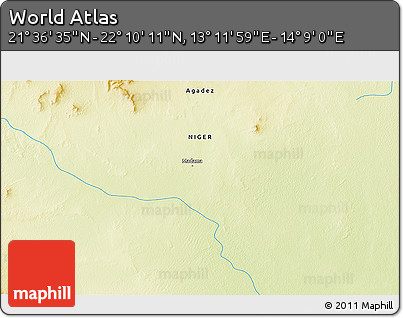 Physical 3D Map of the Area around 21° 53' 23" N, 13° 40' 30" E