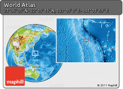 Physical Location Map of the Area around 21° 53' 23" N, 143° 43' 29" E