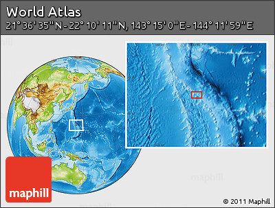 Physical Location Map of the Area around 21° 53' 23" N, 143° 43' 29" E