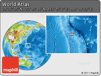 Physical Location Map of the Area around 21° 53' 23" N, 143° 43' 29" E