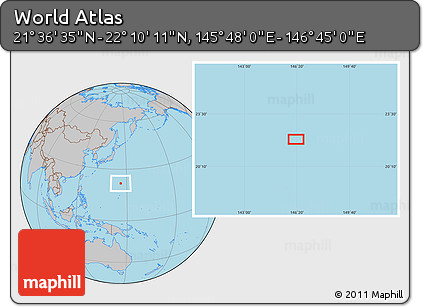 Gray Location Map of the Area around 21° 53' 23" N, 146° 16' 30" E