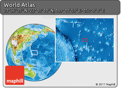 Physical Location Map of the Area around 21° 53' 23" N, 149° 40' 30" E