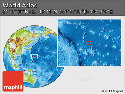 Physical Location Map of the Area around 21° 53' 23" N, 149° 40' 30" E