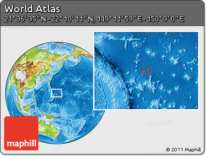 Physical Location Map of the Area around 21° 53' 23" N, 149° 40' 30" E