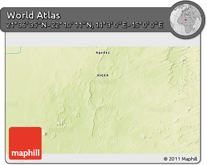 Physical 3D Map of the Area around 21° 53' 23" N, 14° 31' 30" E