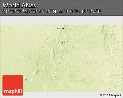 Physical 3D Map of the Area around 21° 53' 23" N, 14° 31' 30" E