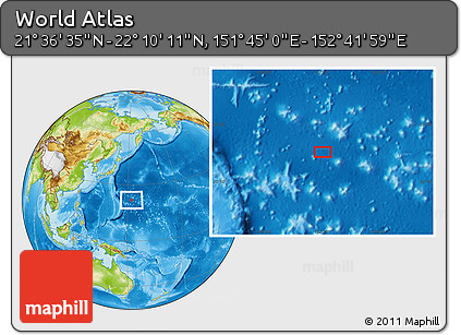 Physical Location Map of the Area around 21° 53' 23" N, 152° 13' 29" E