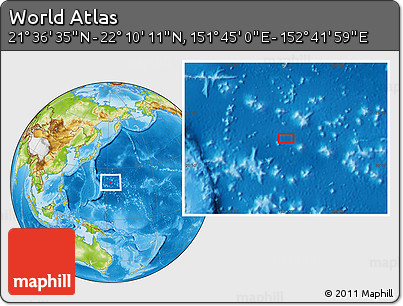 Physical Location Map of the Area around 21° 53' 23" N, 152° 13' 29" E