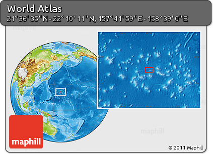 Physical Location Map of the Area around 21° 53' 23" N, 158° 10' 30" E