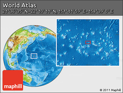 Physical Location Map of the Area around 21° 53' 23" N, 158° 10' 30" E