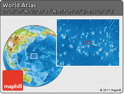 Physical Location Map of the Area around 21° 53' 23" N, 158° 10' 30" E