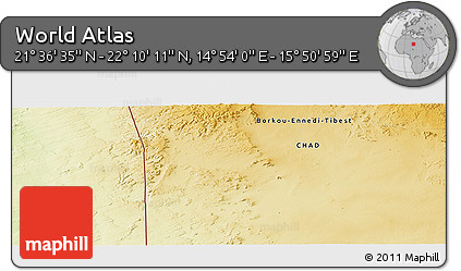 Physical Panoramic Map of the Area around 21° 53' 23" N, 15° 22' 30" E